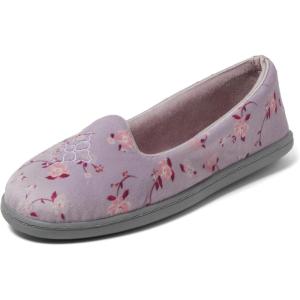 imageDearfoams Womens Rebecca Soft Memory Foam Lightweight House Shoes Cozy Loafer with Warm Lining and Wide Widths SlipperPurple Flowers