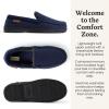 image:imageDearfoams mens Keaton Memory Foam Moccasin Slippers With Indoor and Outdoor Sole and Wide WidthsNavy Twill