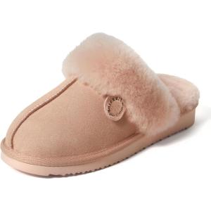 image:imageDearfoams Womens Sydney  Fireside Slippers Shearling Memory Foam IndoorOutdoor Slipper with Platforms and Wide WidthsPeach Dust