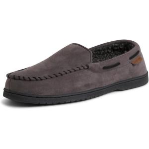 image:imageDearfoams mens Keaton Memory Foam Moccasin Slippers With Indoor and Outdoor Sole and Wide WidthsPavement Microsuede