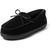 image:imageDearfoams Mens Hudson Genuine Suede Memory Foam Moccasin With Tie SlipperBlack 2