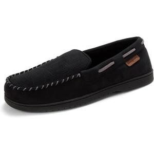 image:imageDearfoams Mens Keaton Moccasin House Shoes With Memory Foam Indoor Slippers With Wide WidthsBlack Perforated