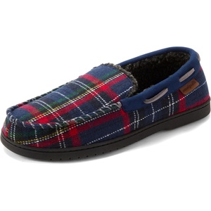 image:imageDearfoams Mens Keaton Moccasin House Shoes With Memory Foam Indoor Slippers With Wide WidthsBlue Plaid