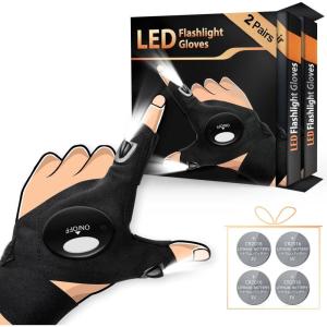 imageHANPURE LED Flashlight Gloves Stocking Stuffers for Adults Men Christmas Birthday Gift Idea for Dad Husband Him Boyfriend 2 Packwith Replaceable Batteries2 Pairswith replaceable cell batteries