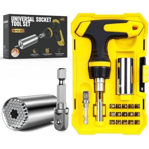imageStocking Stuffers for Adults Men Super Universal Socket Tools Gifts for Men Grip Set with Power Drill Adapter Cool Stuff Gadgets Present Ideas Gifts for Dad Husband Him Mens Gifts Christmas for WomenBMagnetic Ratchet Screwdriver Set