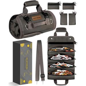 imageTool Bag Roll Up Organizer Gifts for Dad Christmas Birthday Present Stocking Stuffers Fathers Day Idea Mechanic Electrician Gifts for Men Plumber Handyman Gardening Motorcycle Car Truck AccessoriesGreywith Worlds Best Dad patch