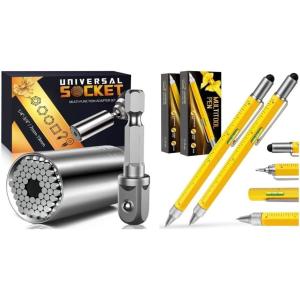 imageHANPURE Engineer Woodworker Carpenter Construction Tools 2 Pack Grip Socket Set with Power Drill Adapter Cool Stuff Ideas Gadgets for Him Birthday Gifts for Dad Women Husband 719mm