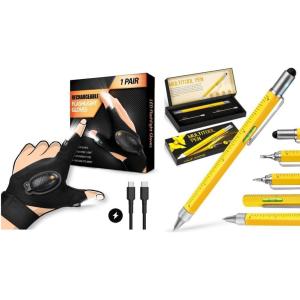 imageHANPURE Rechargeable LED Flashlight Gloves Christmas Birthday Gift Idea for Dad Husband and Multitool Pen Christmas Birthday Dools Cool Gadgets Birthday White Elephant for Adult Women Dad Grandpa