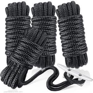 image:imageDock Lines Ropes Boat Accessories 4 Pack 38 x 15 Double Braided Nylon Dock Lines with 12 Loop