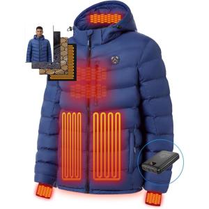 imageMens Heated Jacket With 12V Battery PackInsulated Lightweight Hooded HandHeating Electric Heated Puffer JacketBlue