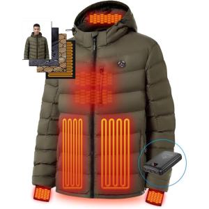 imageMens Heated Jacket With 12V Battery PackInsulated Lightweight Hooded HandHeating Electric Heated Puffer JacketGreen