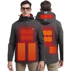 imageMens Heated Jacket with Detachable Hood Waterproof Winter Outdoor Heating Jackets for Men Battery Pack IncludedDarkgrey