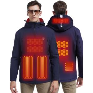 imageMens Heated Jacket with Detachable Hood Waterproof Winter Outdoor Heating Jackets for Men Battery Pack IncludedNavyblue