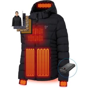 imageWomens Heated Puffer Jacket With 12V Battery PackInsulated WaterResistant Hooded HandHeating Electric Heated JacketBlack