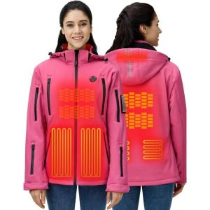 imageiHood Womens Heated Jacket with 12V Battery Pack Waterproof Winter Outdoor heated Jacket for Women Heating Jacket coatRed