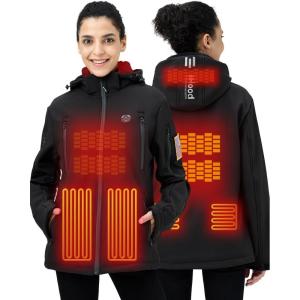 imageWomens Heated Jacket with Detachable Hood Winter Outdoor heated Jacket for Woman Soft Shell Electric Heating Jacket Coat with 12V Battery Pack Size M
