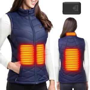 imageiHood Heated Vest Women with 74V battery Pack Lightweight Electric Stand Collar Heated Vest for Women Zip Padded GiletNavy Blue