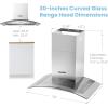 imageCOMFEE CVG30W8AST 30 Inches Ducted Wall Mount Vent Range Hood with 450 CFM 3 Speed Exhaust Fan Baffle Filters Curved Glass 2 LED Lights Convertible to Ductless Stainless SteelButton Control