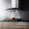 imageCOMFEE CVG30W8AST 30 Inches Ducted Wall Mount Vent Range Hood with 450 CFM 3 Speed Exhaust Fan Baffle Filters Curved Glass 2 LED Lights Convertible to Ductless Stainless SteelGesture Sensing Control