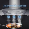 imageCOMFEE CVG30W8AST 30 Inches Ducted Wall Mount Vent Range Hood with 450 CFM 3 Speed Exhaust Fan Baffle Filters Curved Glass 2 LED Lights Convertible to Ductless Stainless SteelButton Control