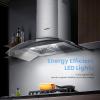 imageCOMFEE CVG30W8AST 30 Inches Ducted Wall Mount Vent Range Hood with 450 CFM 3 Speed Exhaust Fan Baffle Filters Curved Glass 2 LED Lights Convertible to Ductless Stainless SteelGesture Sensing Control