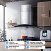 imageCOMFEE CVG30W8AST 30 Inches Ducted Wall Mount Vent Range Hood with 450 CFM 3 Speed Exhaust Fan Baffle Filters Curved Glass 2 LED Lights Convertible to Ductless Stainless SteelGesture Sensing Control