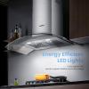 imageCOMFEE CVG30W8AST 30 Inches Ducted Wall Mount Vent Range Hood with 450 CFM 3 Speed Exhaust Fan Baffle Filters Curved Glass 2 LED Lights Convertible to Ductless Stainless SteelButton Control