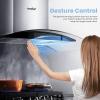imageCOMFEE CVG30W8AST 30 Inches Ducted Wall Mount Vent Range Hood with 450 CFM 3 Speed Exhaust Fan Baffle Filters Curved Glass 2 LED Lights Convertible to Ductless Stainless SteelGesture Sensing Control