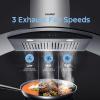 imageCOMFEE CVG30W8AST 30 Inches Ducted Wall Mount Vent Range Hood with 450 CFM 3 Speed Exhaust Fan Baffle Filters Curved Glass 2 LED Lights Convertible to Ductless Stainless SteelGesture Sensing Control