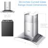 imageCOMFEE CVG30W8AST 30 Inches Ducted Wall Mount Vent Range Hood with 450 CFM 3 Speed Exhaust Fan Baffle Filters Curved Glass 2 LED Lights Convertible to Ductless Stainless SteelGesture Sensing Control