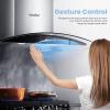 imageCOMFEE CVG30W8AST 30 Inches Ducted Wall Mount Vent Range Hood with 450 CFM 3 Speed Exhaust Fan Baffle Filters Curved Glass 2 LED Lights Convertible to Ductless Stainless SteelGesture Sensing Control