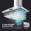 imageComfee CVP36W4AST 36 Inch DuctlessDucted Convertible Pyramid 350 CFM Wall Mount Vent Stainless Steel Kitchen 3 Speed Exhaust Fan 5Layer Aluminum Permanent Filters Two LED Lights Range HoodGesture Sensing Control