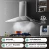 imageComfee CVP36W4AST 36 Inch DuctlessDucted Convertible Pyramid 350 CFM Wall Mount Vent Stainless Steel Kitchen 3 Speed Exhaust Fan 5Layer Aluminum Permanent Filters Two LED Lights Range HoodButton Control 450 CFM
