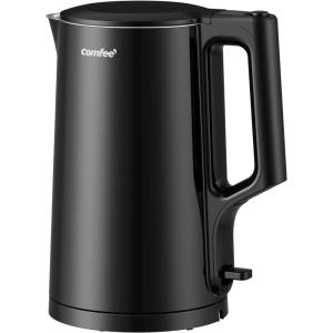 imageCOMFEE 17L Double Wall Electric Tea Kettle and Kettle Water Boiler 100 Stainless Steel Interior ampamp Lid ampamp Spout TwoLevel Wide Open Lid 1500W Fast Boiling AutoOff and BoilDry Protection