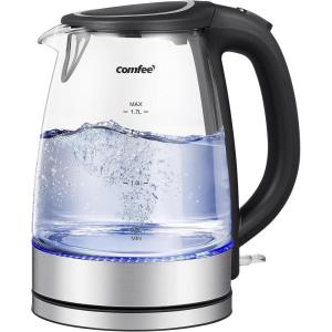 imageCOMFEE 17L Stainless Steel Electric Tea Kettle BPAFree Hot Water Kettle Electric with LED Light Auto ShutOff and BoilDry Protection 1500W Fast Boil Electric KettleBlack