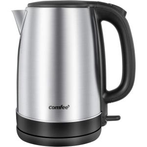 imageCOMFEE 17L Stainless Steel Electric Tea Kettle BPAFree Hot Water Kettle Electric with LED Light Auto ShutOff and BoilDry Protection 1500W Fast Boil Electric KettleSilver