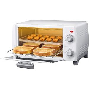 imageCOMFEE Mini 2Slice Toaster Oven Countertop toaster oven 2Knobs Easy to Control with Timer for Bake Broil Toast 1000W BlackWhite COB08AABK10 L