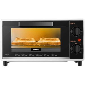imageCOMFEE Mini 2Slice Toaster Oven Countertop toaster oven 2Knobs Easy to Control with Timer for Bake Broil Toast 1000W BlackWhite COB08AABKSmall Toaster Oven