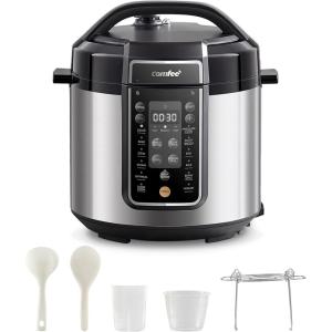 imageCOMFEE Pressure Cooker 6 Quart with 13 Cooking Functions Olla de Presion NonStick Pot Yogurt Maker Rice Cooker Slow Cooker Saut Steamer Healthy Ceramic Inner PotBlack