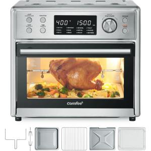 imageCOMFEE Toaster Oven Air Fryer Combo 12in1 Air Fryer Oven with Rotisserie 6 Slice Toast 12 Pizza Double Layer Countertop Convection 25L264QT Precise Temp Control 6 Accessories