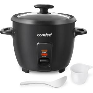 imageCOMFEE Rice Cooker 6Cup Cooked3Cup Uncooked Removable NonStick Bowl for Soups Stews GrainsampampOatmeal One Touch WhiteBlack