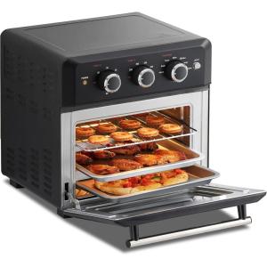 imageCOMFEE Retro Air Fry Toaster Oven 7in1 1500W 19QT Capacity 6 Slice Rotisseries Warm Broil Toast Convection Bake Black Perfect for Countertop18L Air Fryer