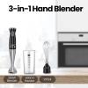 imageCOMFEE Immersion Hand Blender Brushed Stainless Steel Multipurpose Stick Blender with 500 Watts 600ml Beaker 500ml Chopper and Whisk Perfect for Baby Food Smoothies Sauces and Soups BlackBlack