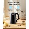 imageCOMFEE Electric Kettle and Tea Kettle 15L Double Wall Stainless Steel Interior Lid ampamp Spout Fast Boil AutoOff and BoilDry Protection 1500WBlack