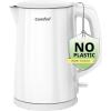 imageCOMFEE Electric Kettle and Tea Kettle 15L Double Wall Stainless Steel Interior Lid ampamp Spout Fast Boil AutoOff and BoilDry Protection 1500WWhite