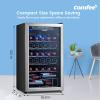 imageCOMFEE CRW29S3AST Freestanding Wine Cellar 29 Bottle Wine Cooler Refrigerators Quiet Operation Compressor Glass Door Stainless Steel Frame For RedampampWhite WineampampBeerBlack29 Bottle