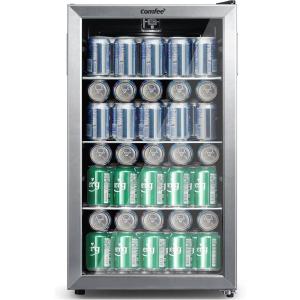 imageCOMFEE CRV115TAST Cooler 115 Cans Beverage Refrigerator Adjustable Thermostat Glass Door With Stainless Steel Frame Reversible Hinge Door And Legs For Home Apartment115 Cans