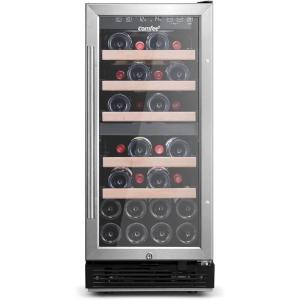 imageCOMFEE CRW29S3AST Freestanding Wine Cellar 29 Bottle Wine Cooler Refrigerators Quiet Operation Compressor Glass Door Stainless Steel Frame For RedampampWhite WineampampBeerBlack28 Bottles