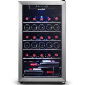 imageCOMFEE CRW29S3AST Freestanding Wine Cellar 29 Bottle Wine Cooler Refrigerators Quiet Operation Compressor Glass Door Stainless Steel Frame For RedampampWhite WineampampBeerBlack29 Bottle