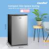 imageCOMFEE CRM33S3AST Cubic Feet Compact Singel Door Mini Fridge for Bedroom Office Garage Studio Dorm with 3 Removal Glass Shelves Stainless Steel Refrigerator 33 Cuft176quotD x 186quotW x 34quotH Silver